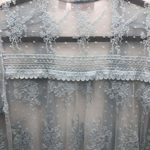 Belle Kim Gravel Lace Womens Small Blue Sheer Embroidered Duster Fairy Boho - Picture 8 of 10